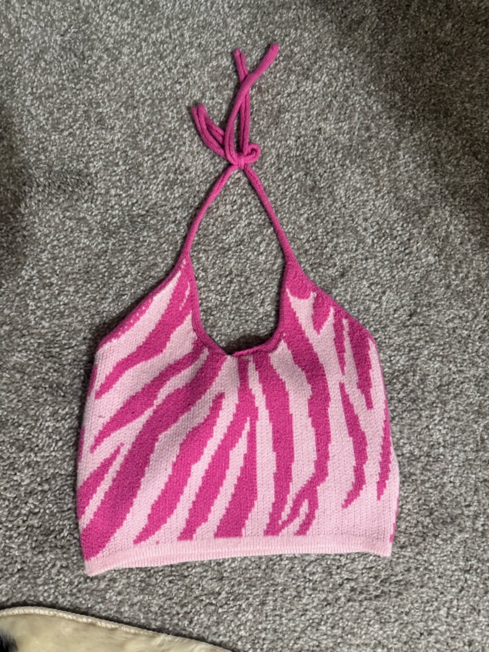 SHEIN Pink Zebra Halter Knit Crop Top